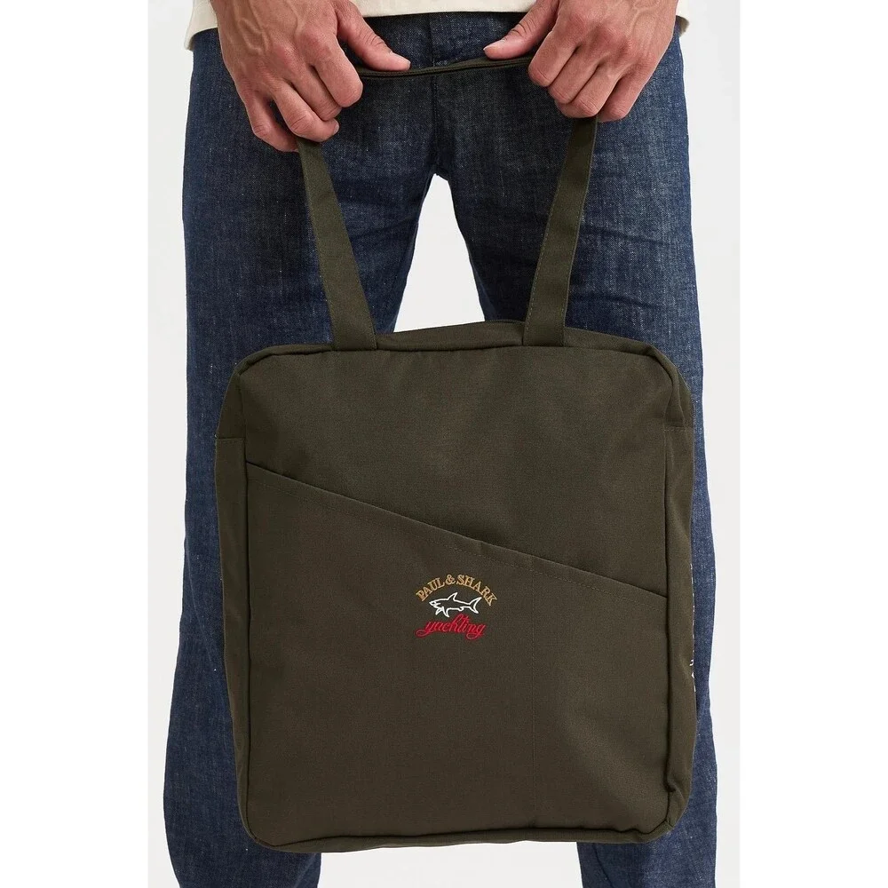Paul & Shark Khaki Green Mens Bag Zipper Embroidered Casual Travel NWOT